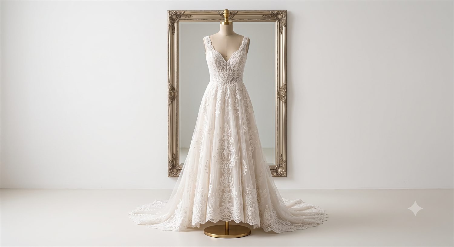 Angepasstes Brautkleid mit feiner Spitze auf einer Schneiderbüste